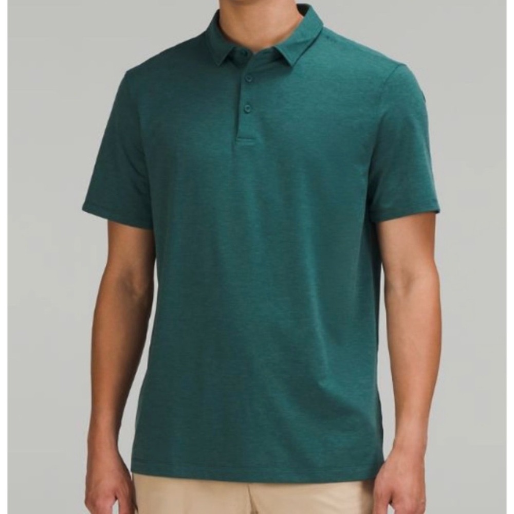 Lululemon Mens Evolution Polo Shirt Dark Green Heathered Short Sleeve Size L